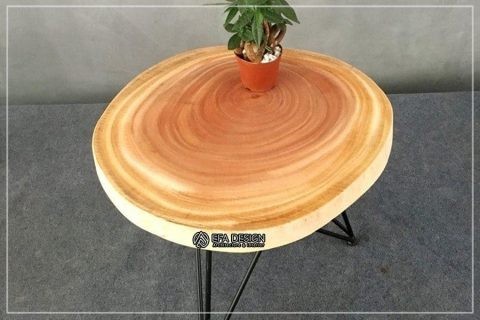 bàn tròn mặt gỗ xà cừ - efadesign.vn